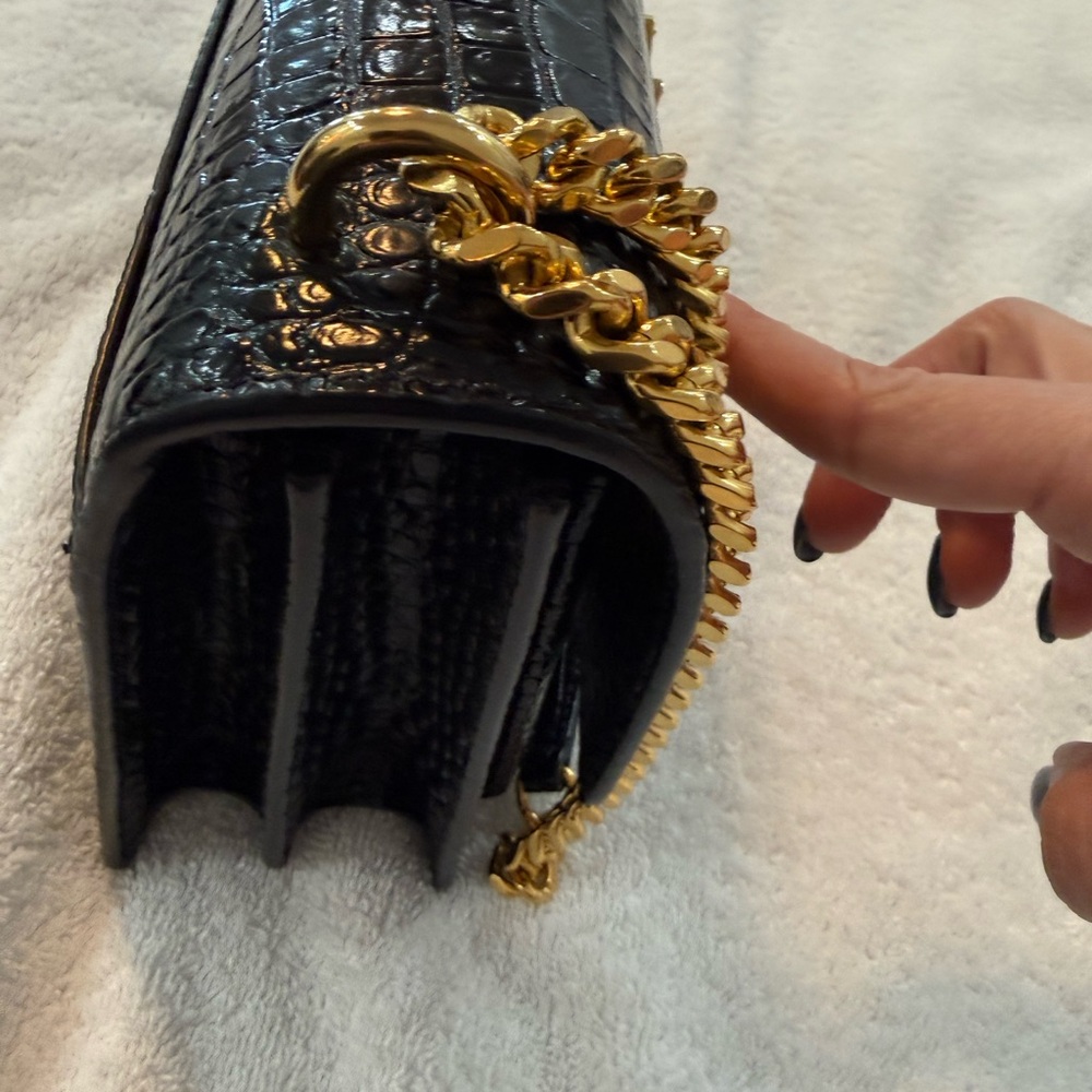 Saint Laurent Black Croc-Embossed Chain Wallet Bag with Gold Hardware - Picture 10 of 10